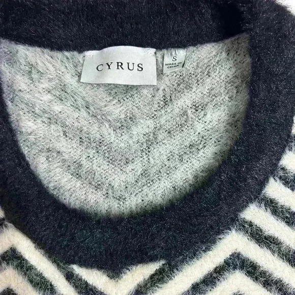 Cyrus Black and White Striped Fuzzy Sweater - Picture 4 of 6